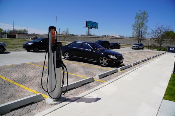 An electric vehicle charging station at Park Boulevard