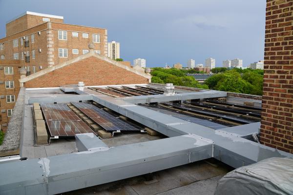 Solar panels on the roof of Dearborn Homes 