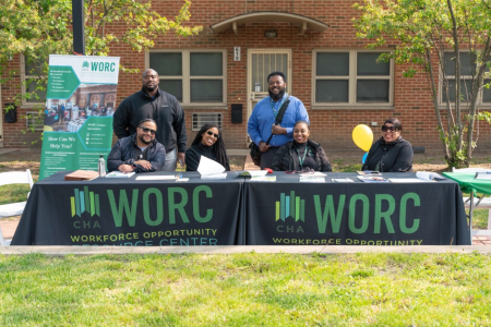 WORC staff at their booth for a hiring event.